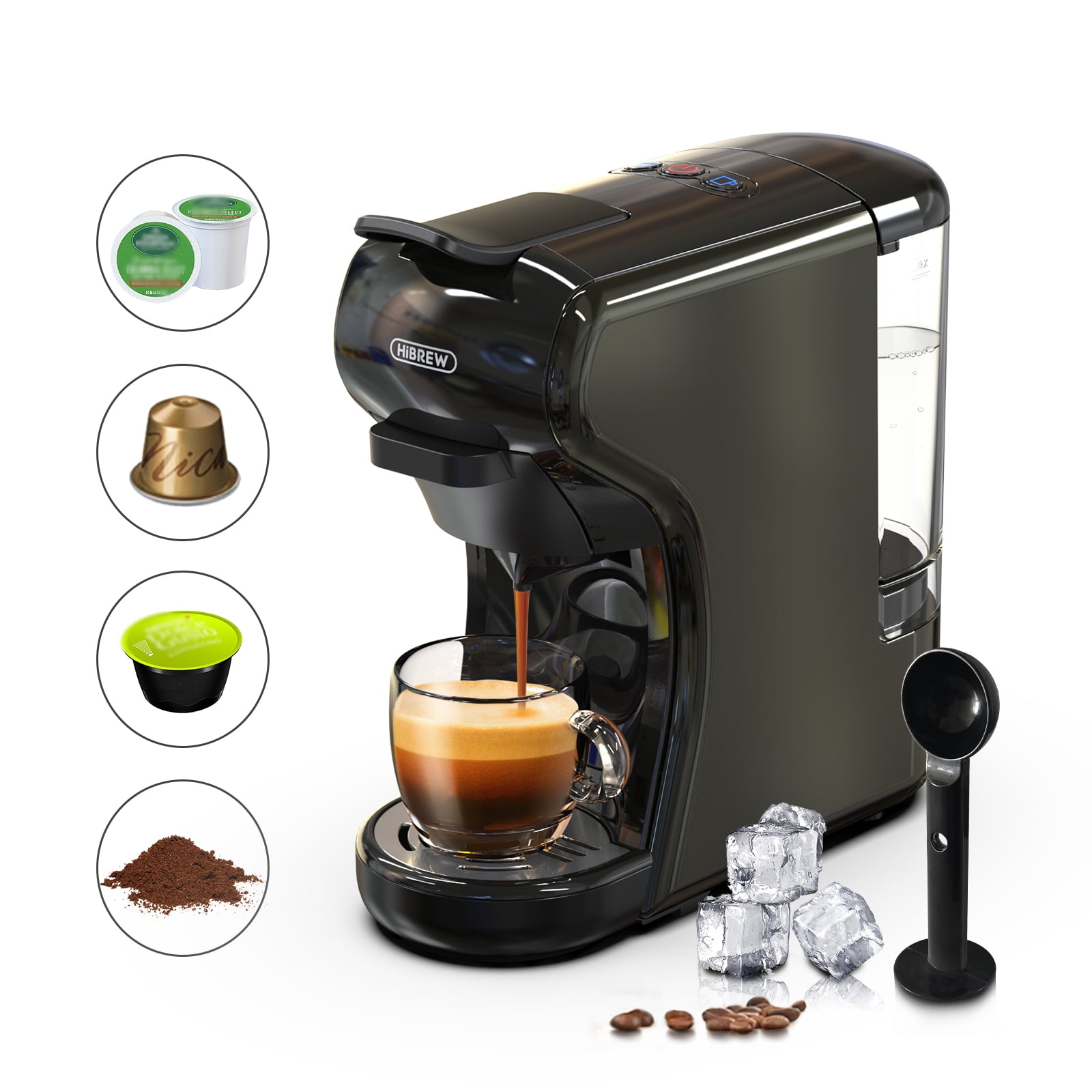 HiBREW H1A 4-in-1 Single Serve Capsule Coffee Machine - 19Bar coffee Maker for Hot/Cold Brews Black
