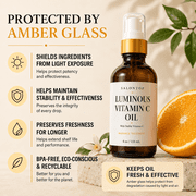 Luminous Vitamin C Oil for Face & Body – Lightweight Fragrance Free Body Oil with Stable Vitamin C, Jojoba Oil, Grapeseed & Coconut Oil – Fast Absorbing Glow Oil for Dry Dull Skin – 4 oz
