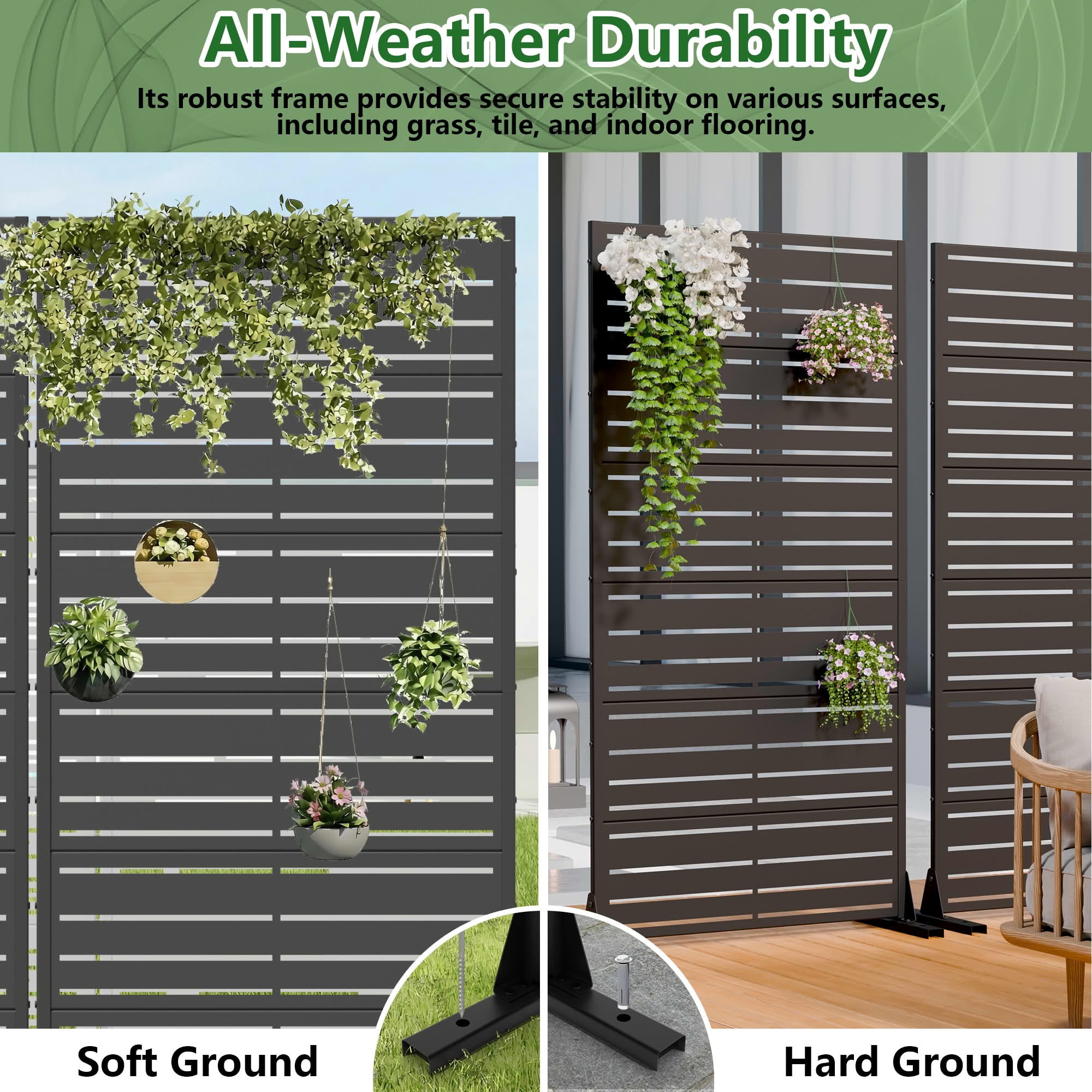 MAYEERTY 2-Piece Outdoor Metal Privacy Screen 6ft × 3ft Black, 6-Panel Wide-Narrow Louvered, Rust-Resistant for Patio