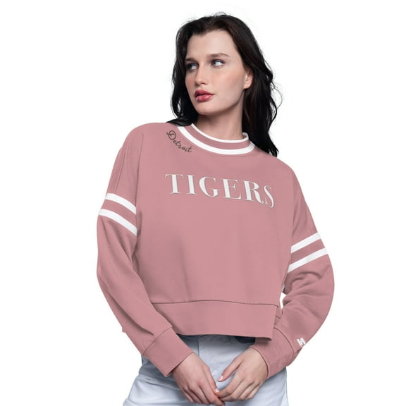 Women's-Starter  Pink Detroit Tigers Power Play Cropped Pullover Sweatshirt
