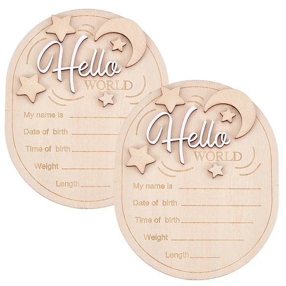 2PC Baby Announcement Sign 5.91× 4.72in 3D Star Moon Hello World Newborn Signs Birth Announcement Sign Baby Shower Hospital Nursery