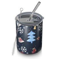 12oz Coffee Tumblers Dark Blue Christmas Santa Pattern Stainless Steel Vacuum Insulated Travel Tumbler Coffee Cups Mug with Lid and Straw with Cleaning Brush for Cold & Hot Drinks