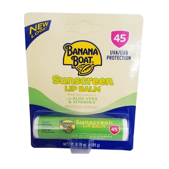 Banana Boat Aloe Vera with Vitamin E Sunscreen Lip Balm, SPF 45 .15
