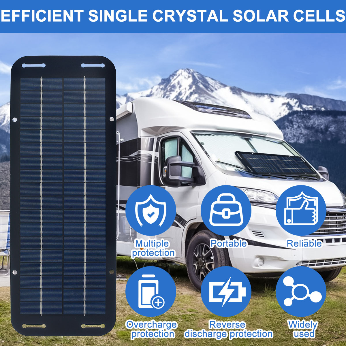 Solar Panel Kit 12V 30W IP65 Waterproof Solar Trickle Charger Portable Monocrystalline Solar Powered Battery Charger with Voltage Regulator Car Battery Charger Controller