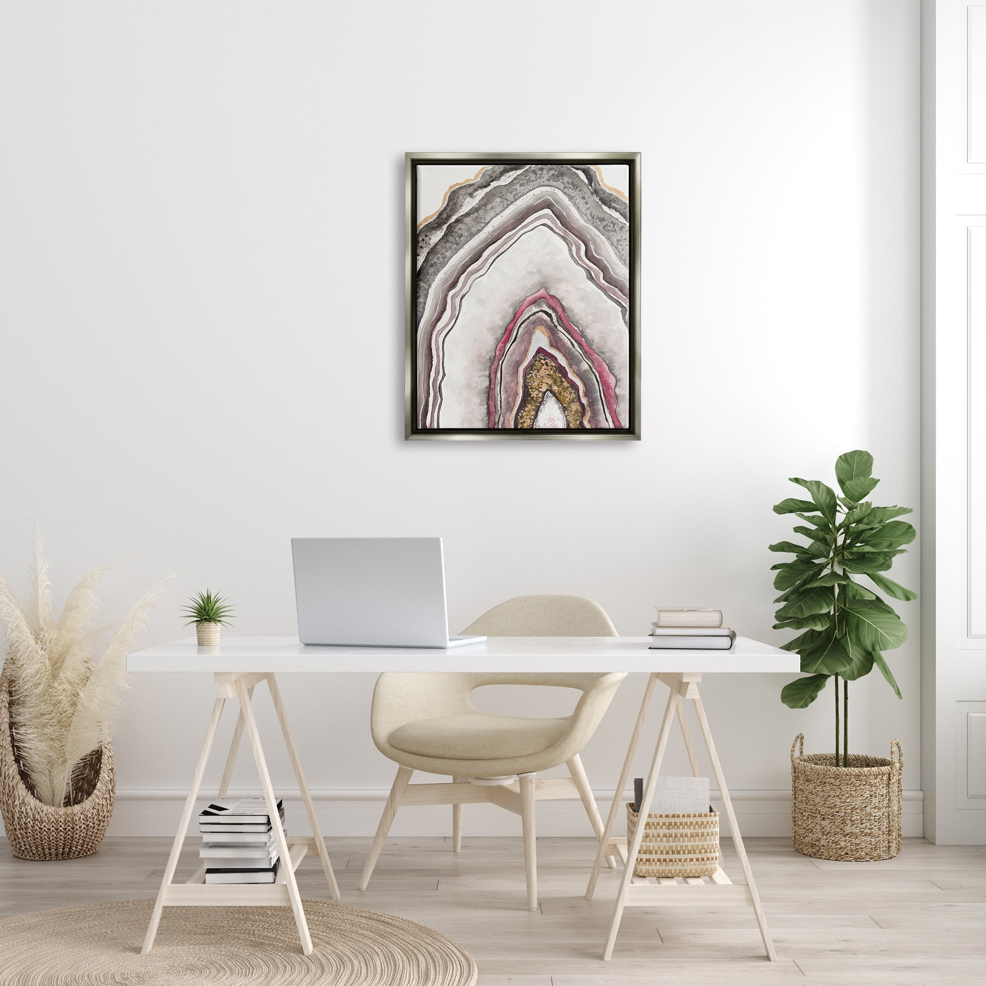 Stupell Industries Pink Neutral Geode Rock Arch Pattern Abstract Luster Gray Framed Floating Canvas Wall Art, 24x30, by Tiffany Hakimipour