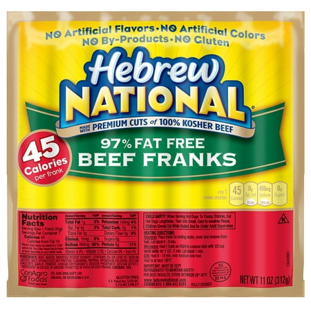 Hebrew National 97% Fat Free Beef Franks, Hot Dogs, 11 OZ