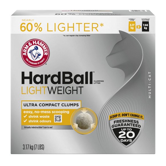 Arm & Hammer Hardball Clumping Litter, Lightweight, Easy No-Mess Scooping, 3.17 KG