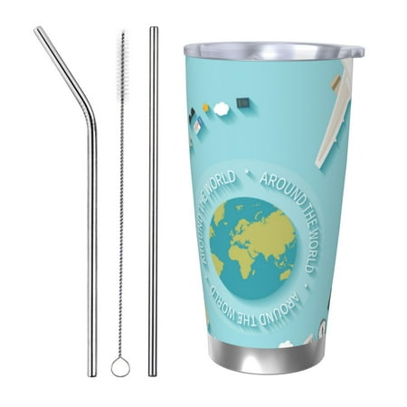 

Tideii Travelling on Airplane for 20OZ Car Cup Stainless Steel Cold and Hot Cup with Lid Suitable for Outdoor and Home Unisex-Straw Three-piece Set