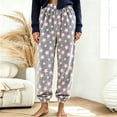 thumbnail image 5 of Women's Fleece Pajama Pants Star Print Elastic Waist Cuffed Ankle Loose Fit Soft Warm Cozy Casual Fall Winter Everyday Lounge Sleep Trousers Gray, 5 of 8