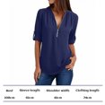 thumbnail image 4 of Camisas de manga larga de verano para mujer, blusas casuales con cuello en V y cremallera, blusas enrollables para mujer, 4 of 5