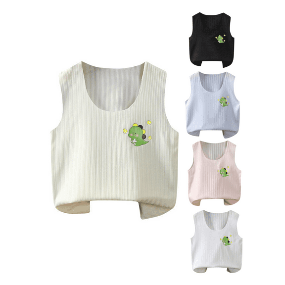 Ahuyic Summer Kids' Casual All Match Blouse, Solid Color Loose Sleeveless Top For Girls And Boys,Summer Kids Dinosaur Print Round Neck Sleeveless Top Casual Undershirt Breathable Tank Top