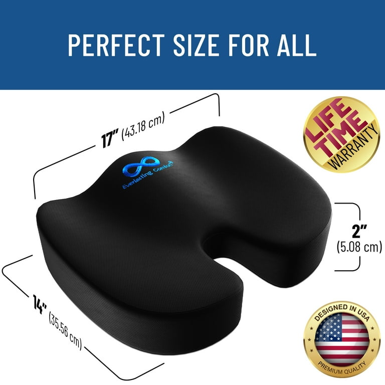 Everlasting Comfort Ergonomic Gel Infused Memory Foam Seat Cushion for Back Pain Black