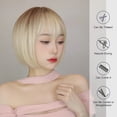 thumbnail image 3 of Peluca de cabello sintético con flequillo para mujer, cabellera corta Bob, color marrón claro, liso, Natural, resistente al calor, Cosplay diario, 3 of 4