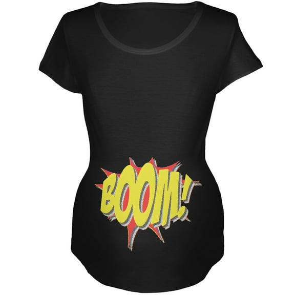 BOOM Comic Book Super Hero Black Maternity Soft T-Shirt - Medium