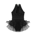 thumbnail image 4 of YONGHS Kids Girls Mesh Splice Sleeveless Feather Tulle Skirted Leotard Gymnastics Dancewear Black 12, 4 of 7