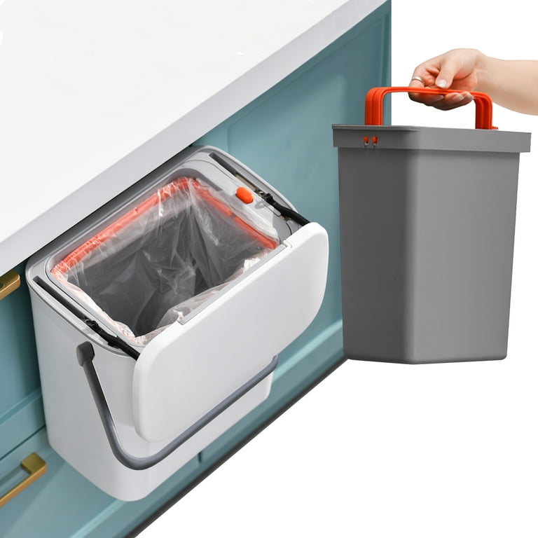2 IN 1 Kitchen Trash Can with Slide Lid, Under Sink Garbage Can, 2.4 Gal  Waste Bins with Inner Barrel, Portable Hang Trash Bin for Cabinet Door,  Cupboard, Counter, Bathroom, with Sticky