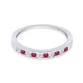 thumbnail image 3 of Round Cut Simulated Ruby And White Natural Diamond Stackable Wedding Band Ring In 14K White Gold Over Sterling Silver (Clarity : I2-I3,Color : I-J, 0.28 Cttw) Ring Size-5, 3 of 3