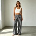 thumbnail image 4 of Fashion Striped Linen Pants for Women High Waisted Straight Leg Palazzo Trousers Casual Wide Leg Pant with Pockets, 4 of 7