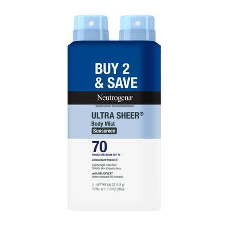 Neutrogena Ultra Sheer Sunscreen Spray, Lightweight, SPF 70, 2 x 5 oz