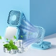 thumbnail image 2 of Qocolhg Small Desktop Fan with Makeup Mirror, Portable Handheld Fan, 3 Wind Speed Rechargeable Mini Personal Fans, Lightweight Hanging Neck Fan, Travel Essentials Gifts for Women Girls Blue, 2 of 6