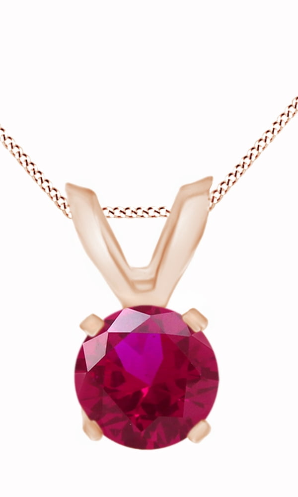 Round Cut Simulated Pink Ruby Solitaire Pendant Necklace In 14k Solid White Gold (0.18 Cttw) by Jewel Zone US