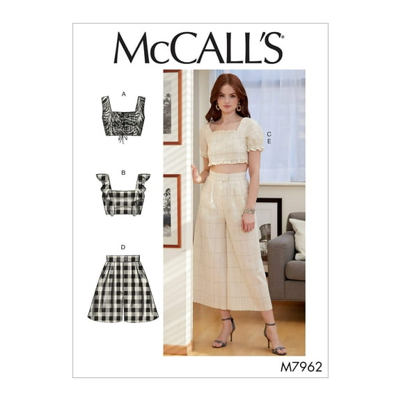 McCall Pattern Company McCall's Women's Crop Top, Shorts, and Flared Leg Pants, Sizes 12-20 Sewing Pattern, White