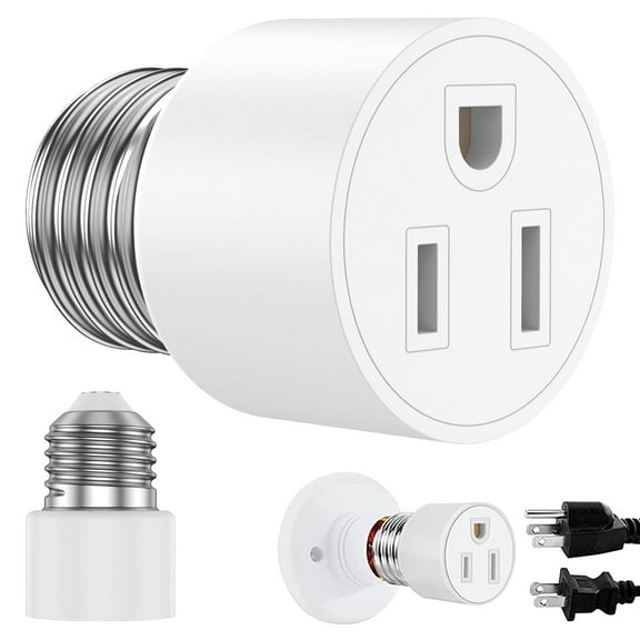 Lieonvis E26/ E27 3 Prong Light Bulb Socket Adapter,Polarized Screw in Outlet for Light Socket Adapter Outlet 3Prong Light Bulb Socket Adapter Light Bulb Plug Adapter for Patio,Garage,Porch