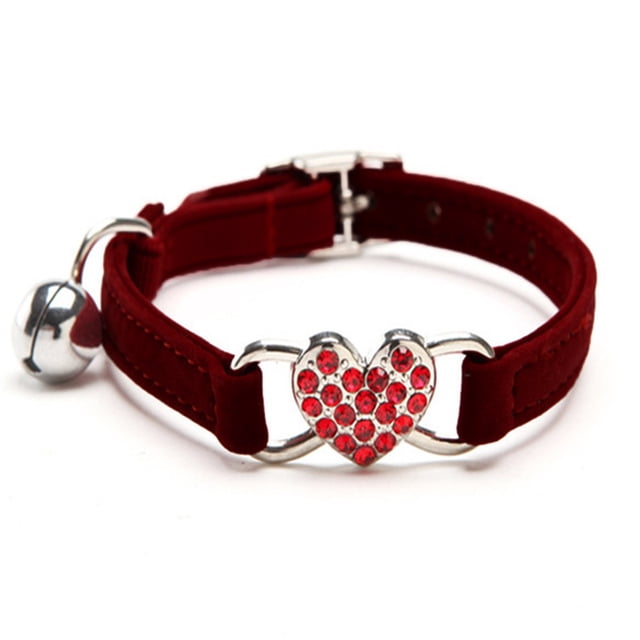 TIMIFIS Cat Collars Cute Crystal Elastic Dog Collar Velvet Bell Heart Shape Pet Necklacce Cat Collar PersonalizedFall