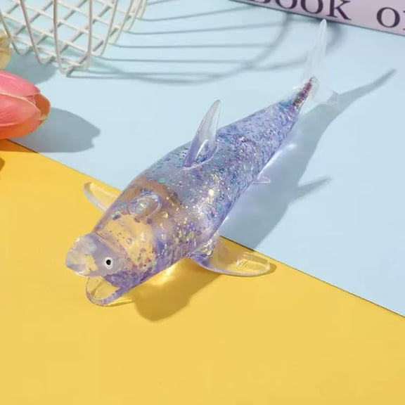 Shark Squishy Stress Relief Gift Translucent Maltose Fish with Glitter Soft Sensory Squeeze Tool for Office Relaxation