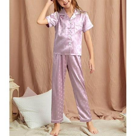 

Kids Satin Short-Top and Long-Pants 2-Pieces Pajamas Sleepwears Set