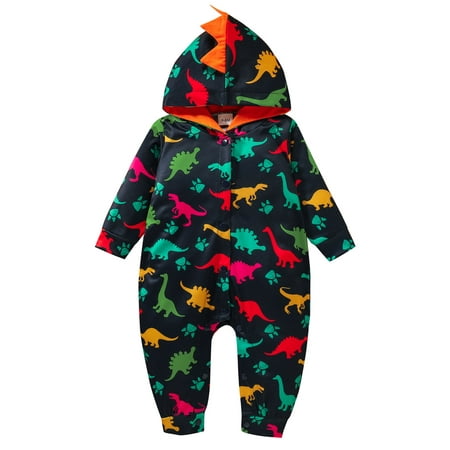 

Infant Baby Boys and Girls Spring and Autumn Long Sleeve Pants Creeper Small Dinosaur Printed Hooded Creeper