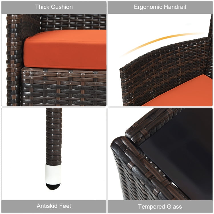 Aimee Lii 4 Pieces Patio Cushioned Wicker Conversation Set, Outdoor Sectional Set with with Glass Coffee Table, Orange Aimee Lii 4 Pieces Patio Cushioned Wicker Conversation Set, Outdoor Sectional Set with with Glass Coffee Table, Orange