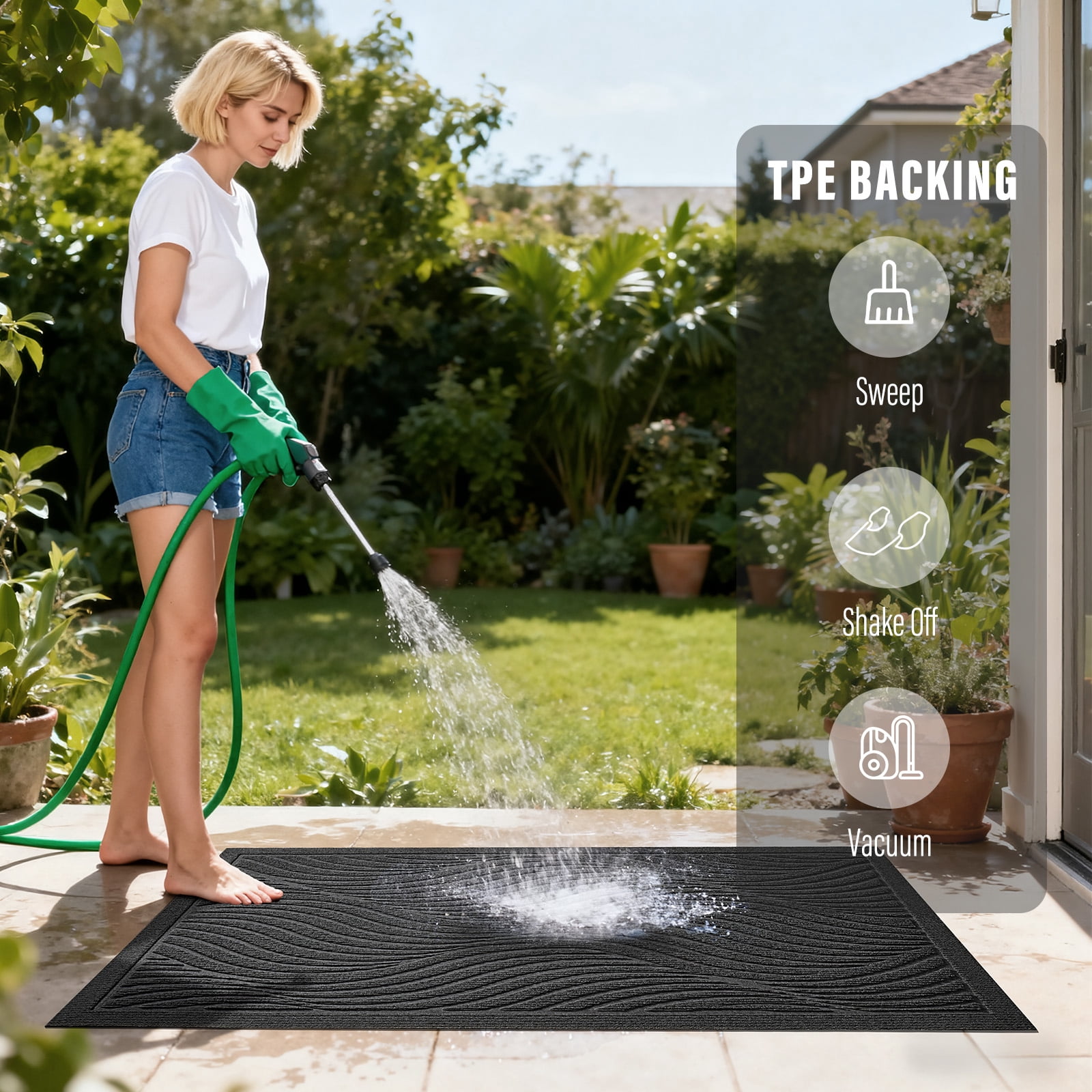 Front Doormat Non Slip Outdoor Mat 24"x36", Dirt Trapper TPE Welcome Mats Outdoor Indoor Rug, Durable Easy Clean Low Profile Doormat for Garage Entryway Patio High Traffic Areas,Grey