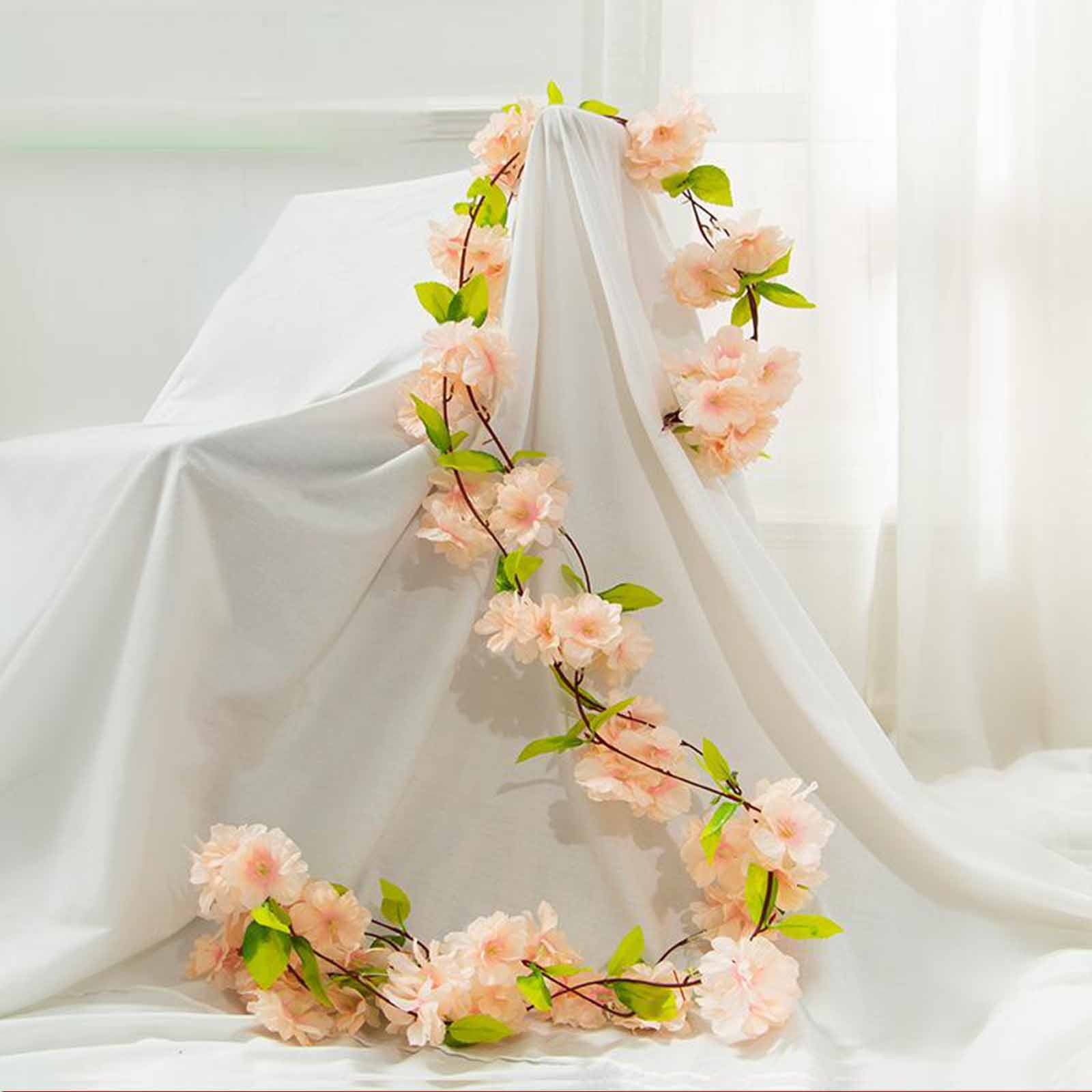Clearance! Titcea 91" Artificial Cherries Blossoms Flower Vines, Hanging Silk Flower Garland Faux Flowers for Outdoors Spring Wedding Garden Party Home Arch Decor