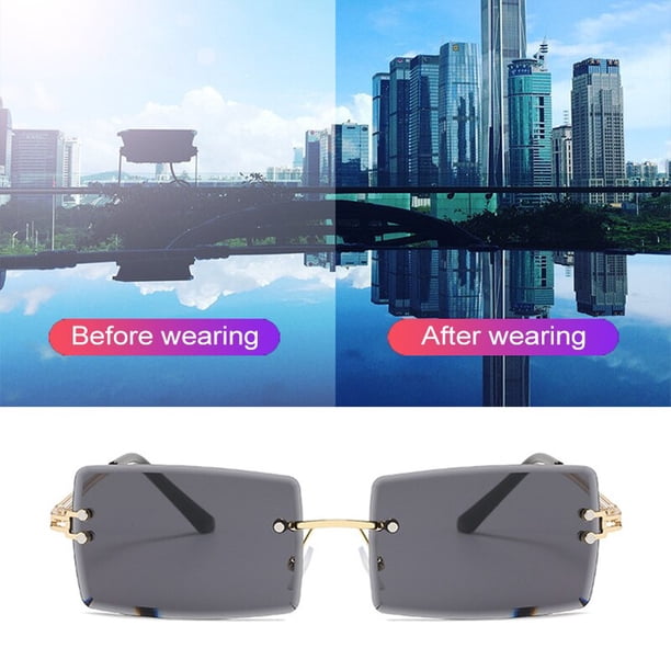 Sunglasses Goggles Car Accessries Fashion Rimless Gradient Saun Glasses Shades Cutting Lens Ladies Frameless Eyeglasses UV400Blue He Qiyong unisex