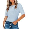 thumbnail image 2 of MURMUREY Womens Short Sleeve Sweaters Tops Crewneck Ribbed Pullover Shirt Soft Lightweight Slim Fit Knit Sweater Blouse, 2 of 4