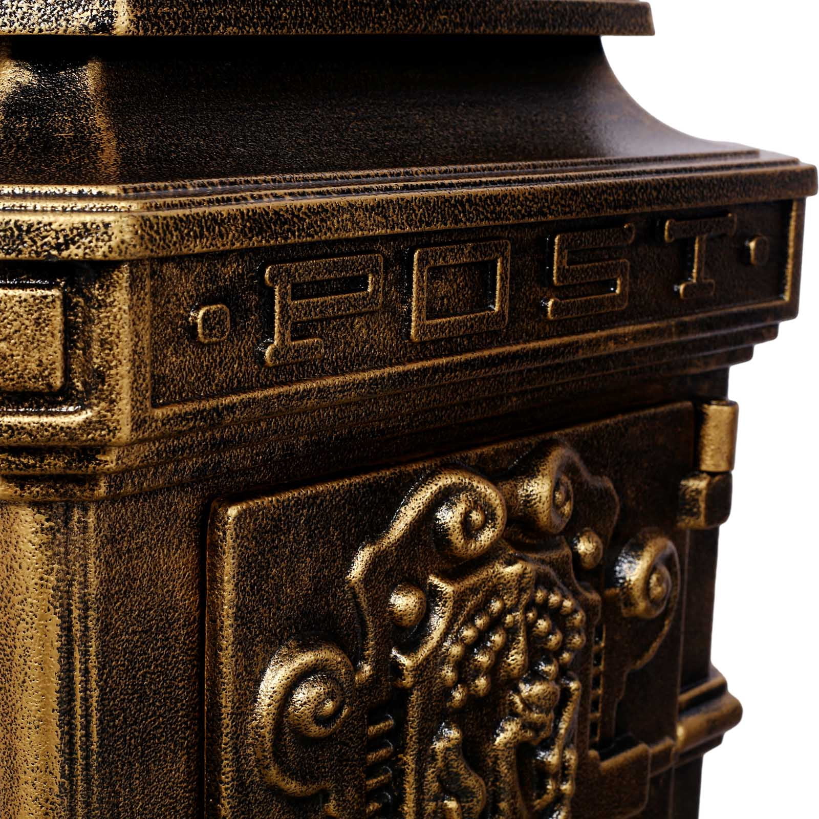 BARONAGE Large-Capacity Mailbox for Residential Use, Vintage Style Floor Letter Box，Garden Floor Safety Mailbox, Outdoor Rainproof Postbox Statue ,Copper