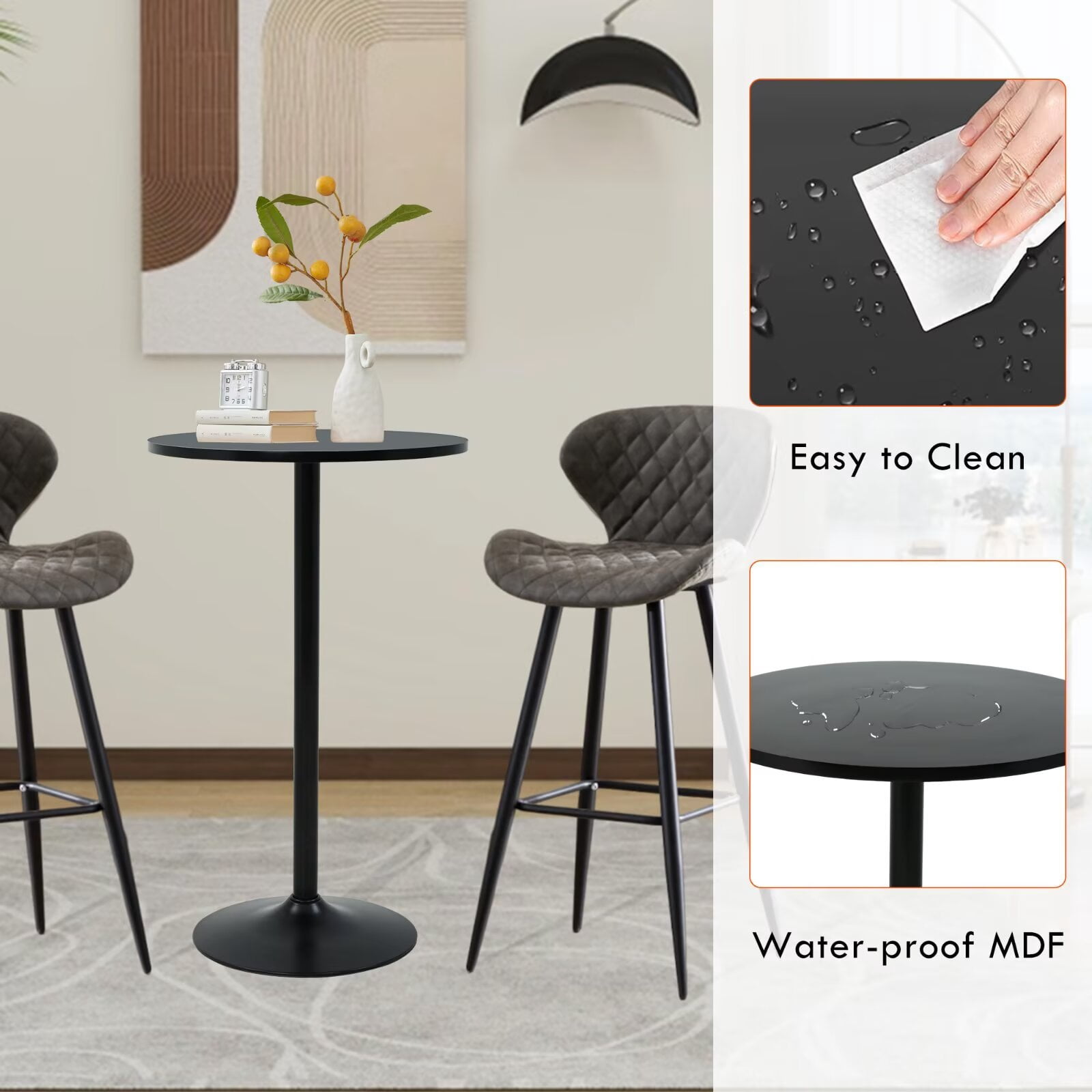 YRLLENSDAN 38.9 inch Round High Top Bar Table, Small Cocktail Tables for Parties Bistro Drink, Wooden Tall Bistro Table for Small Spaces, Black