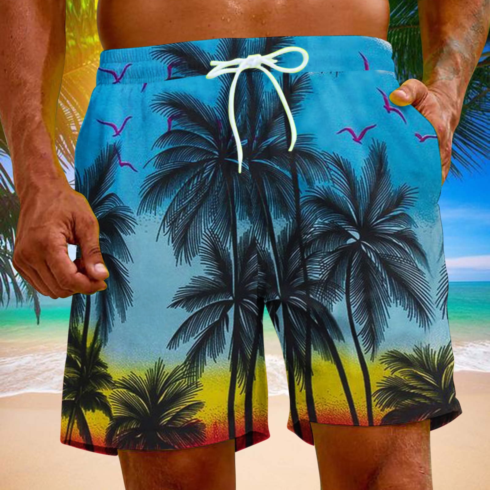 DDAPJ pyju Big and Tall Swim Trunks for Men Tropical Hawaiian