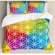 thumbnail image 1 of Juego de funda nórdica hippie, diseño de estilo de vida abstracto con flores de la paz y tonos arcoíris para jóvenes, juego de cama decorativo de 3 piezas con 2 fundas de almohada, verde y morado, 1 of 4