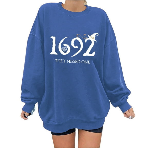 Alkepwun Halloween Sweatshirts for Women Oversized 1692 They Missed One Graphic Shirt Fleece Sweatshirt Halloween Witch Shirt Holiday Pullover Tops