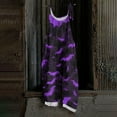 thumbnail image 2 of WTOBBY Halloween Bat Print Women's Jumpsuit, Vintage Loose Casual Style with Cotton Linen Material and Adjustable Shoulder Straps, Ideal for Relaxed Outfits,Dark PurpleS, 2 of 5