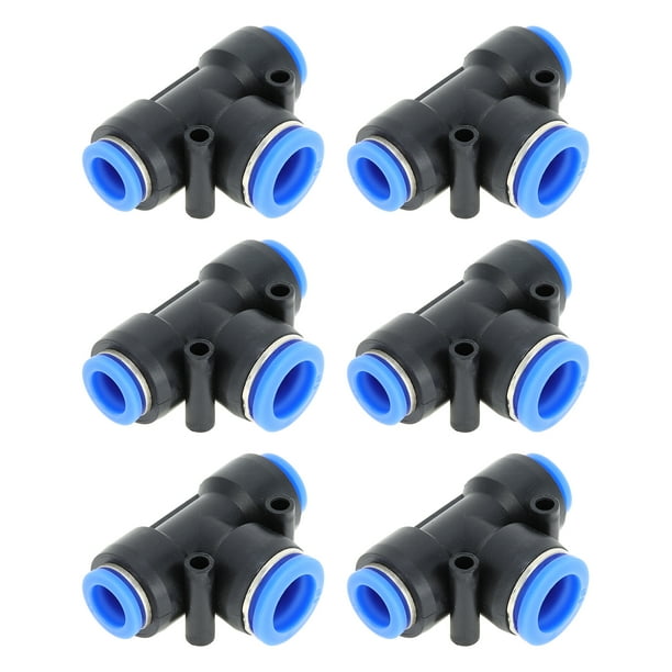 Conectores de aire de empuje únicos Bargains 1/2"x5/8"x1/2" en forma de T, 6 piezas de plástico azul y negro