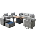 thumbnail image 2 of Ovios 10 Pieces Patio Fire Pit Set Outdoor Rattan Sectional Sofa Conversation Set with Swivel Rocking Chair,Dark Gray, 2 of 8