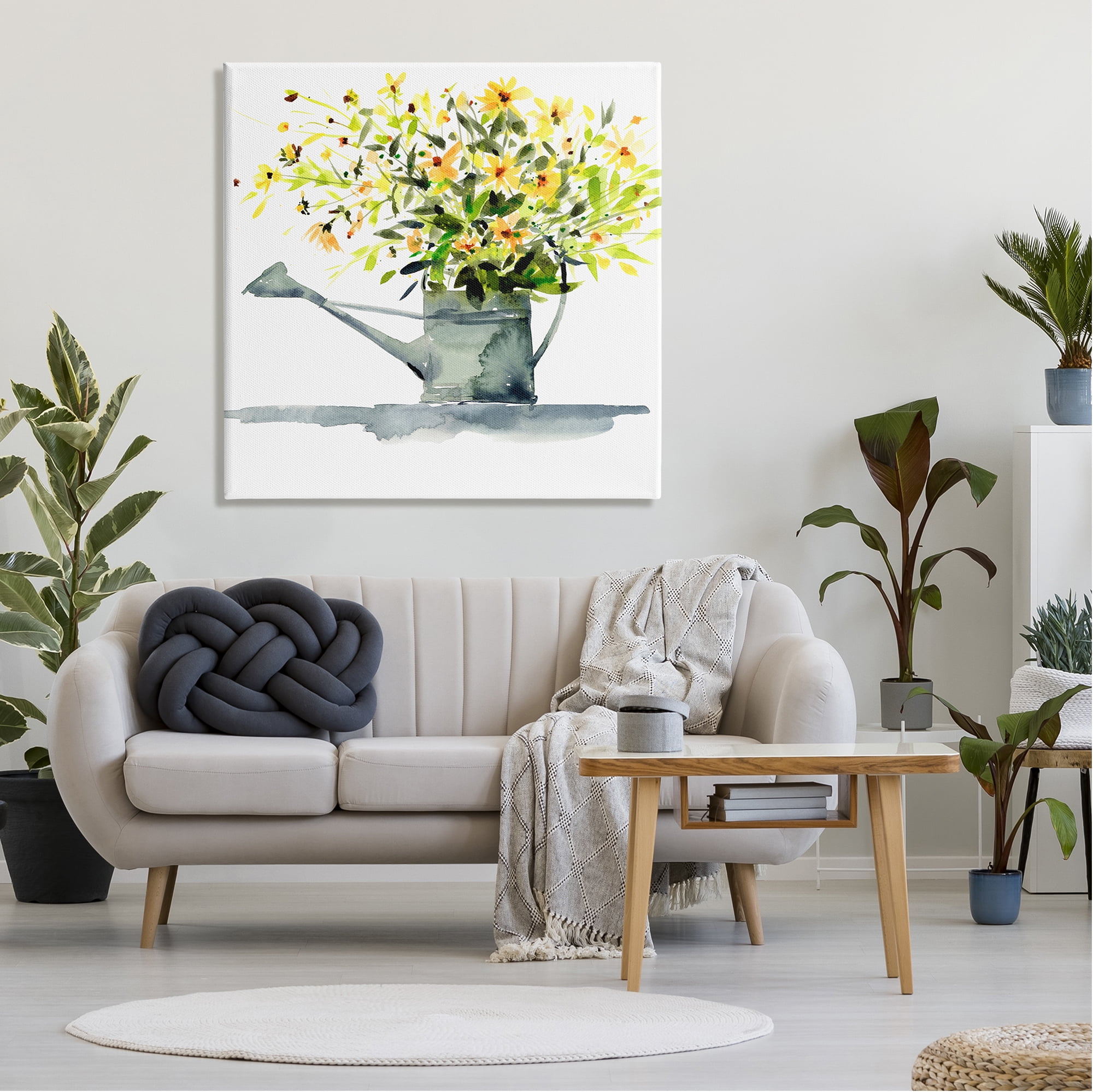 Stupell Industries Daisies in Watering Can Botanical & Floral Painting Gallery Wrapped Canvas Print Wall Art, 36 x 36