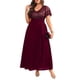 thumbnail image 3 of Vestido Pinup Fashion de gasa con lentejuelas burdeos y cuello en V, talla grande, 3 of 8