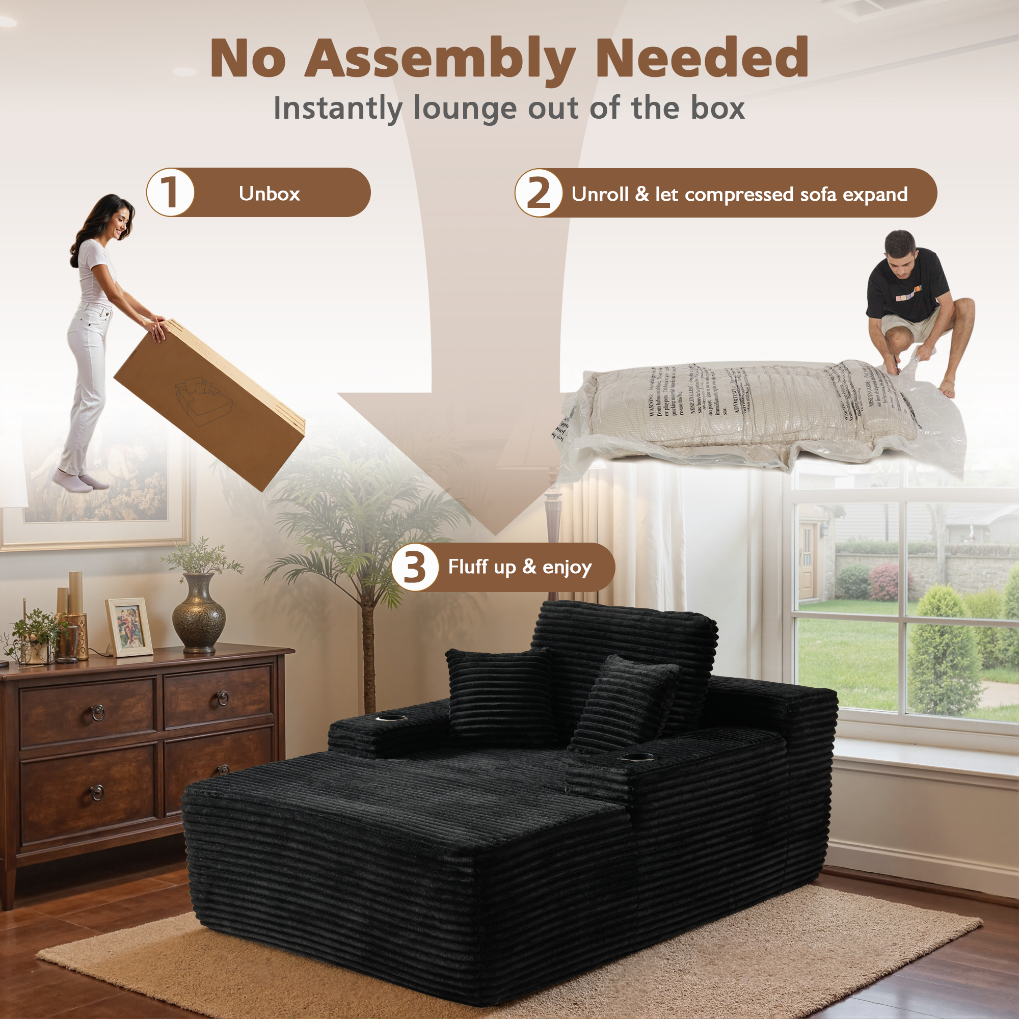 Ovios 67" Oversized Chaise Lounge, Black photo 2