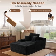 Ovios 67 Oversized Chaise Lounge Chair Indoor Cloud Plush Corduroy Floor Sofa Bed Deep Seat No Assembly Couch with Cup Holders for Living Room, Black