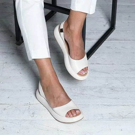 

YOTAMI Summer Sandals for Woemn Casual Footwear Solid Color Fish Mouth Thick Bottomed Sandals White 6