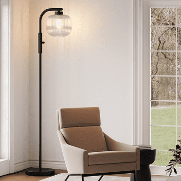 SUNMORY Stepless Dimming Glass Shade Floor Lamp, Floor Lamps for Living Room, LED Lamp for Bedroom, Rotating Switch, Anti - tipping Base, for Home Decor Lighting Black